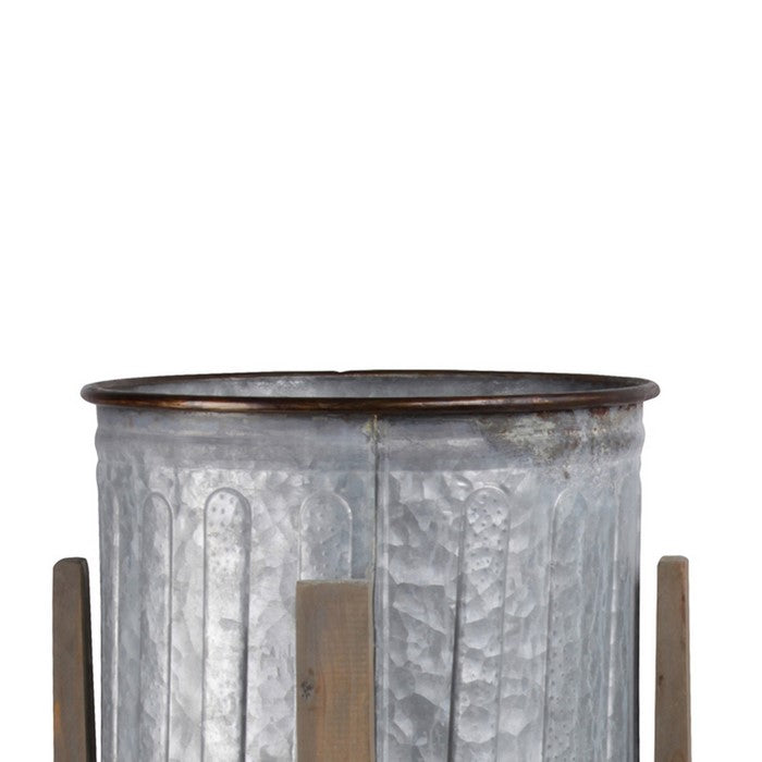 3 Piece Round Vented Design Metal Planters with Copper Rim, Gray and Brown