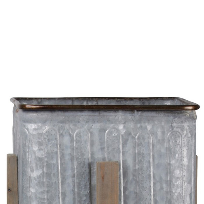 3 Piece Square Vented Design Metal Planters with Copper Rim, Gray and Brown