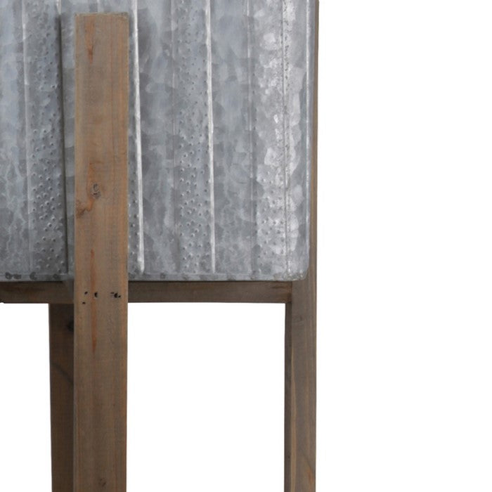 3 Piece Square Vented Design Metal Planters with Copper Rim, Gray and Brown