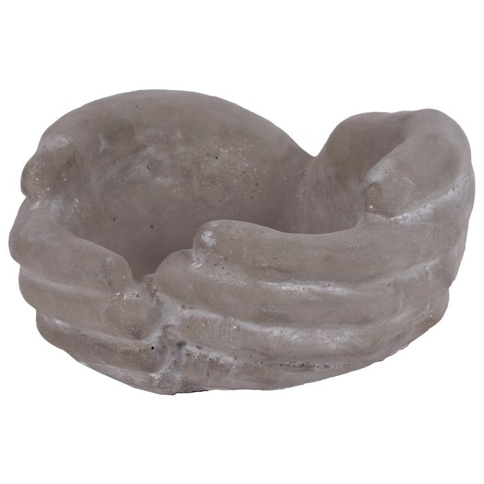 Transitional Closed Hand Shape Cement Bird Feeder, Weathered Gray