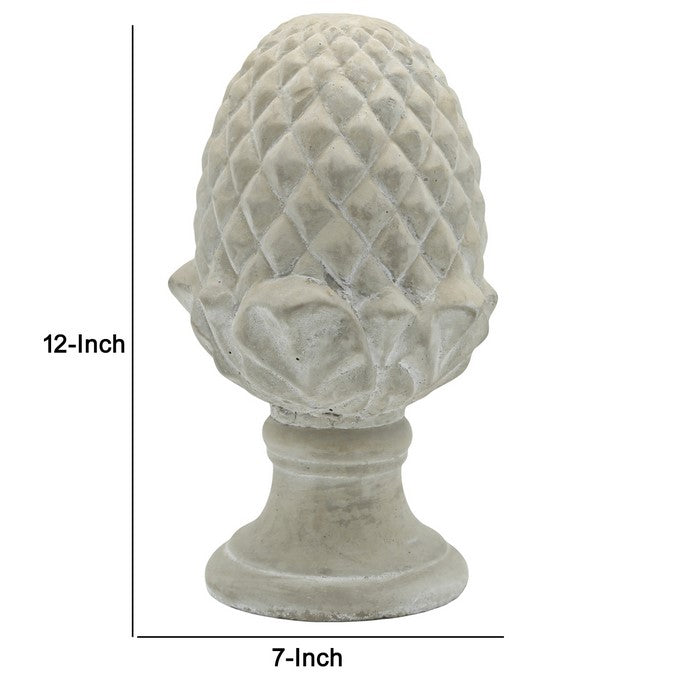 Pinecone Cement Table Decor with Pedestal Base, Washed Gray
