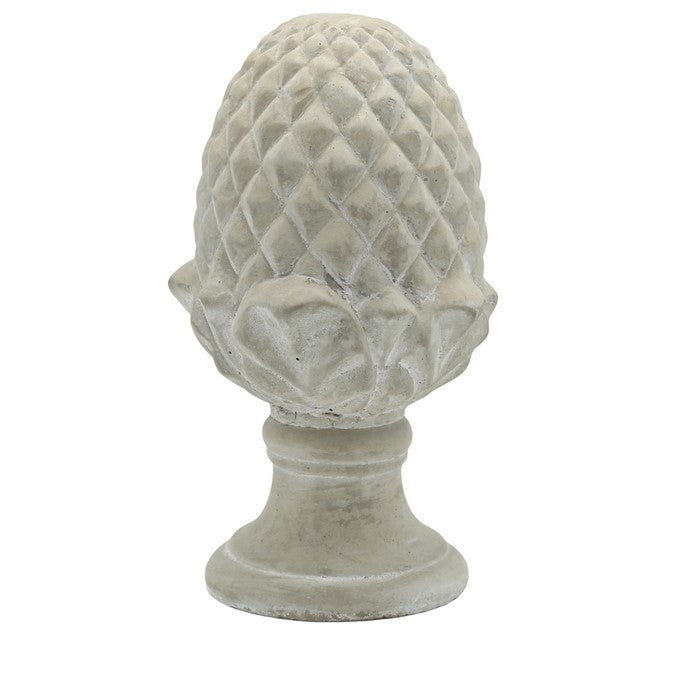 Pinecone Cement Table Decor with Pedestal Base, Washed Gray