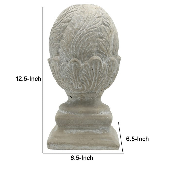 Cabbage Cement Figurine with Square Pedestal Base, Large, Gray