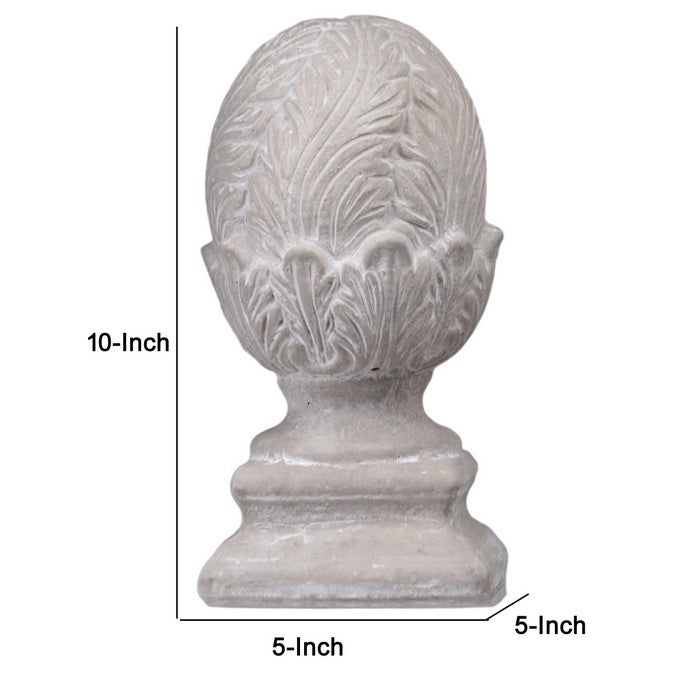 Cabbage Cement Figurine with Square Pedestal Base, Small, Gray