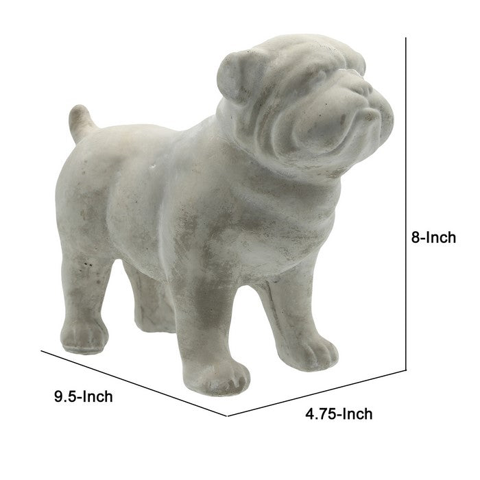 Cement Bulldog Figurine Standing on 4 legs, Weathered Gray