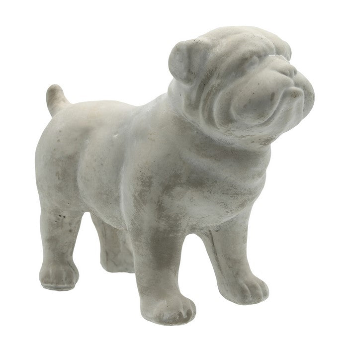 Cement Bulldog Figurine Standing on 4 legs, Weathered Gray