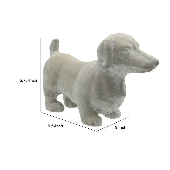 Cement Dachshund Dog Figurine Standing on 4 legs, Weathered Gray