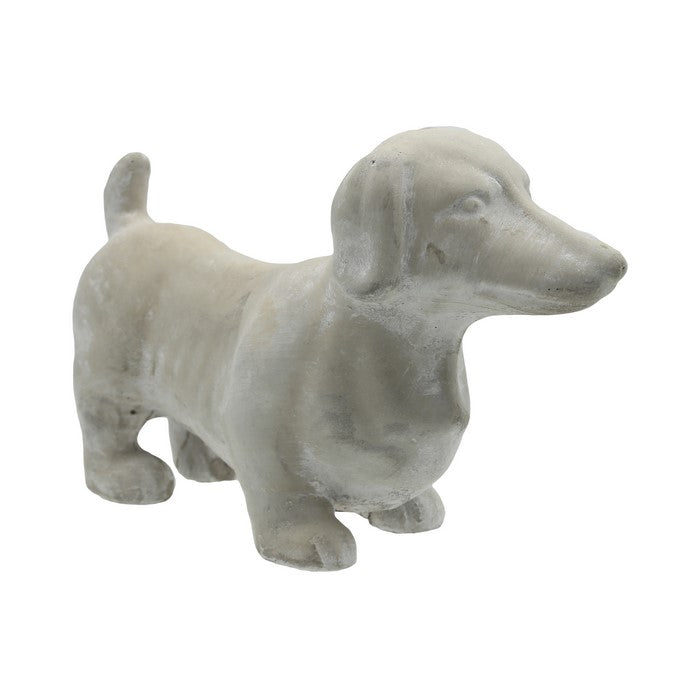 Cement Dachshund Dog Figurine Standing on 4 legs, Weathered Gray