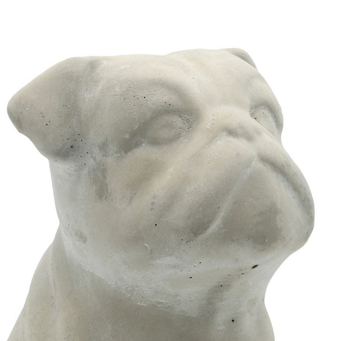 Cement Bulldog Sitting Figurine Looking Straight, Weathered Gray