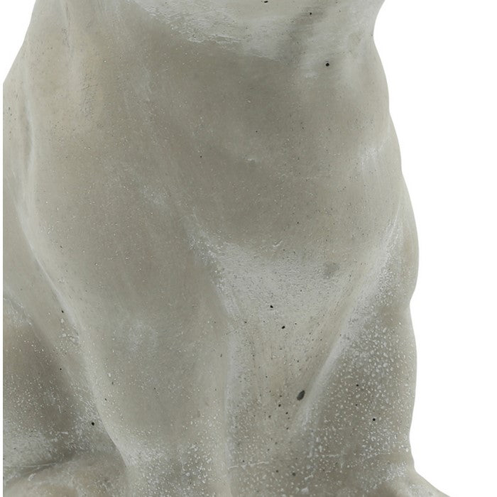 Cement Bulldog Sitting Figurine Looking Straight, Weathered Gray