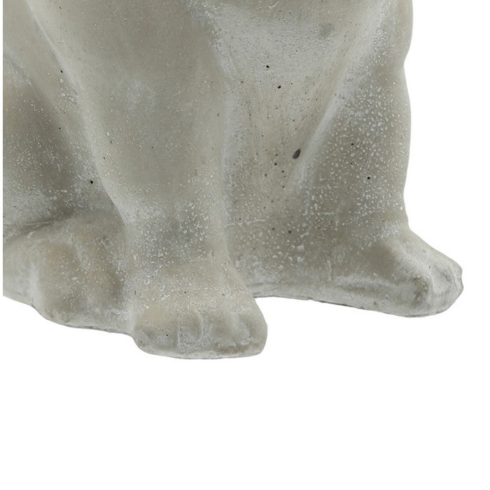 Cement Bulldog Sitting Figurine Looking Straight, Weathered Gray