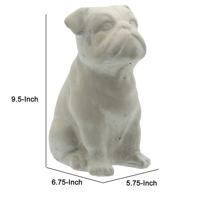 Cement Bulldog Sitting Figurine Looking Straight, Weathered Gray