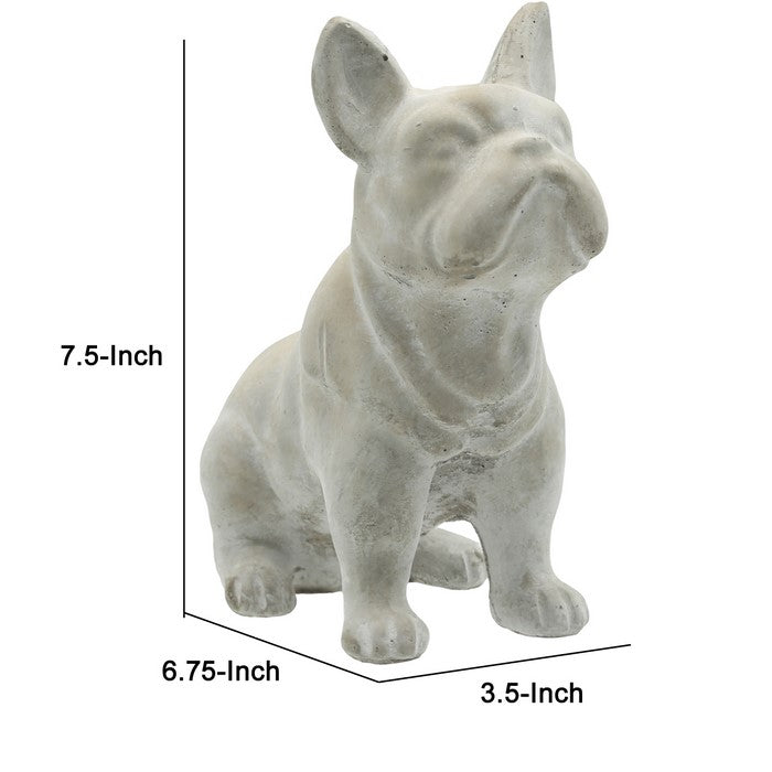 Straight Looking French Bulldog Sitting Cement Figurine, Gray