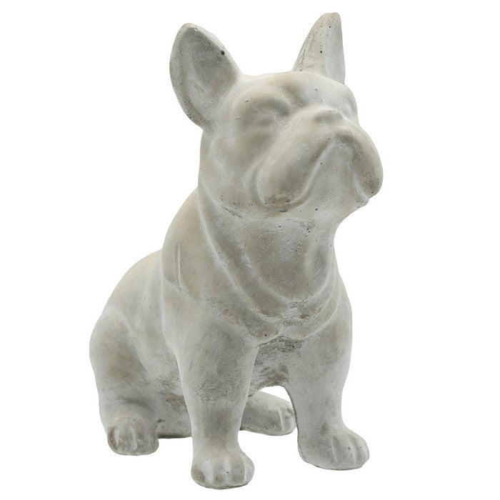 Straight Looking French Bulldog Sitting Cement Figurine, Gray