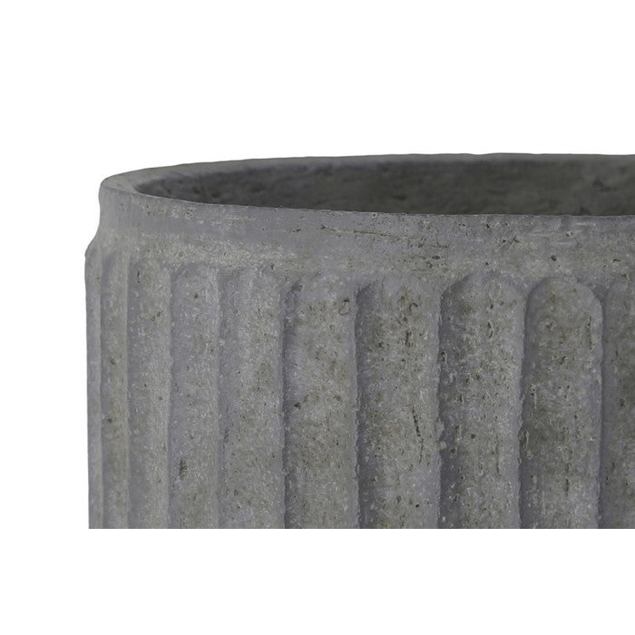 Round Cement Pot with Vertically Pressed Lines, Small, Gray
