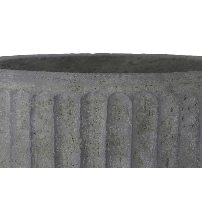 Round Cement Pot with Vertically Pressed Lines, Small, Gray