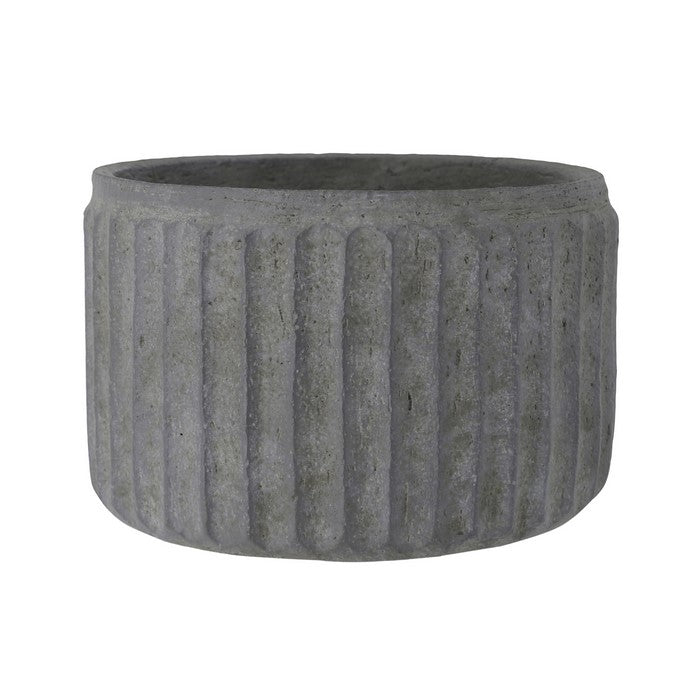 Round Cement Pot with Vertically Pressed Lines, Small, Gray