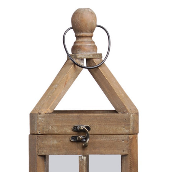 Wooden Lantern with Finial Top and Intersecting Glass Panes, Set of 2,Brown