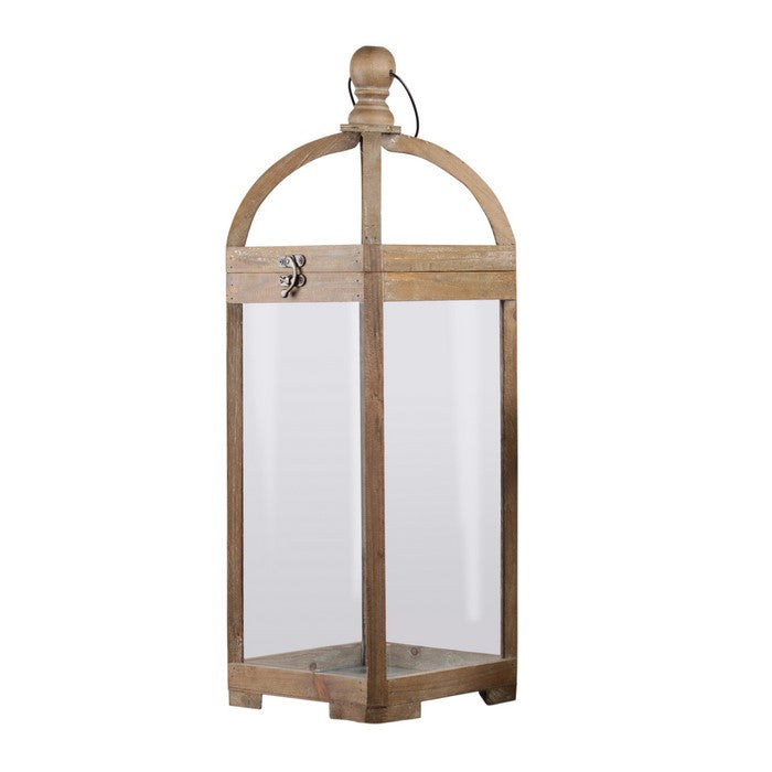 Wooden Lantern with Finial Top and Glass Window Design, Set of 2,Brown