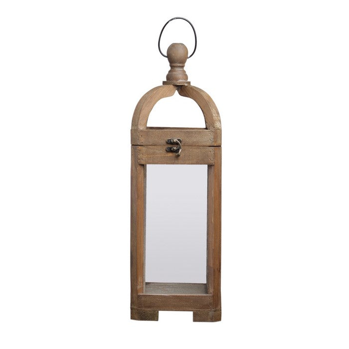 Wooden Lantern with Finial Top and Glass Window Design, Set of 2,Brown