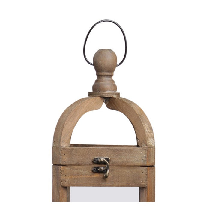 Wooden Lantern with Finial Top and Glass Window Design, Set of 2,Brown