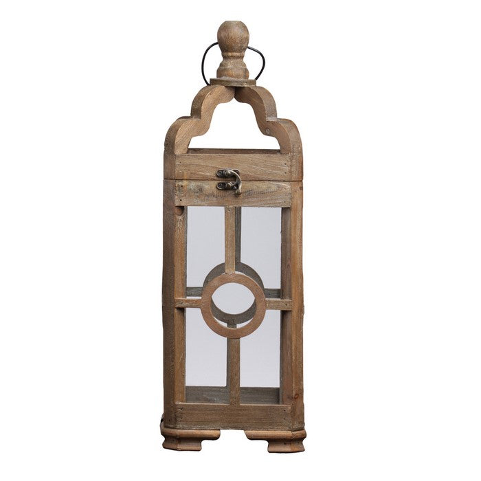 Lantern with Round Finial Top and Center Circle Panes, Set of 2, Brown