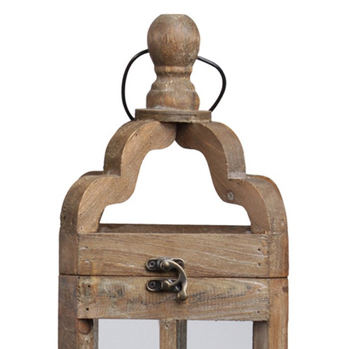 Lantern with Round Finial Top and Center Circle Panes, Set of 2, Brown