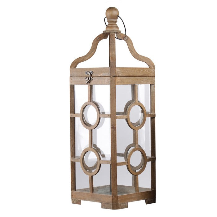 Lantern with Round Finial Top and Double Circle Panes, Set of 2, Brown