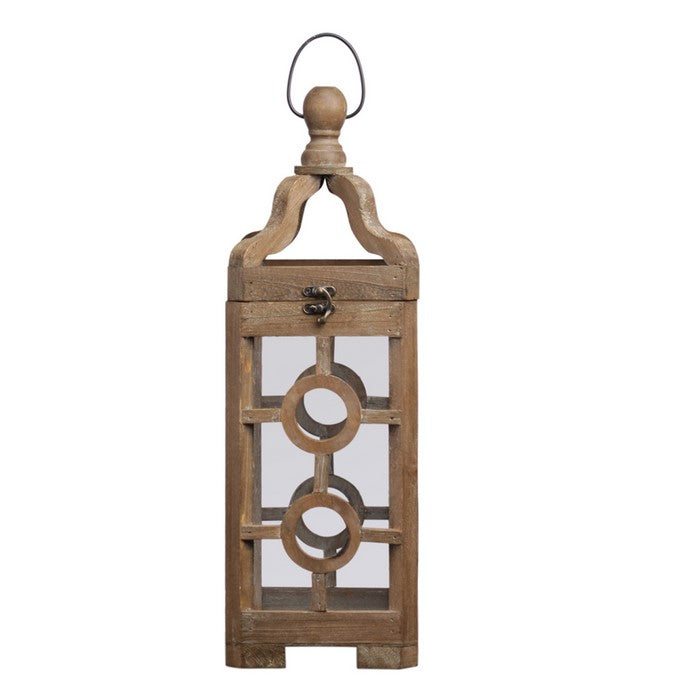 Lantern with Round Finial Top and Double Circle Panes, Set of 2, Brown