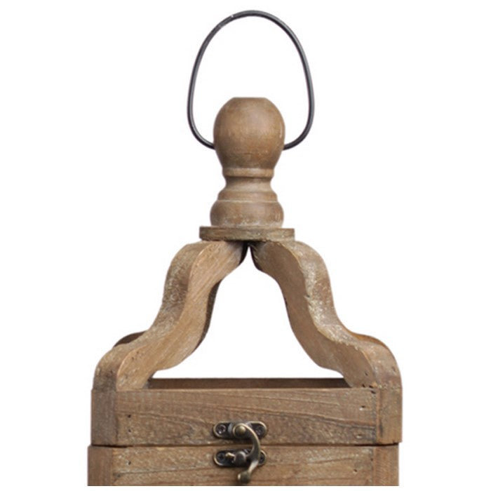 Lantern with Round Finial Top and Double Circle Panes, Set of 2, Brown