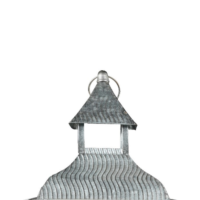 Wooden Lantern with Corrugated Metal Top and Glass Panes, Set of 2, White