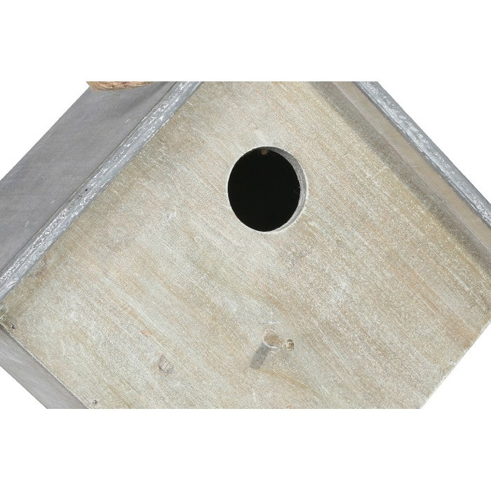 Wooden Porch Design Bird House with Flat Base and Back Door, Gray