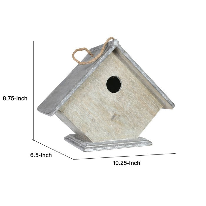 Wooden Porch Design Bird House with Flat Base and Back Door, Gray
