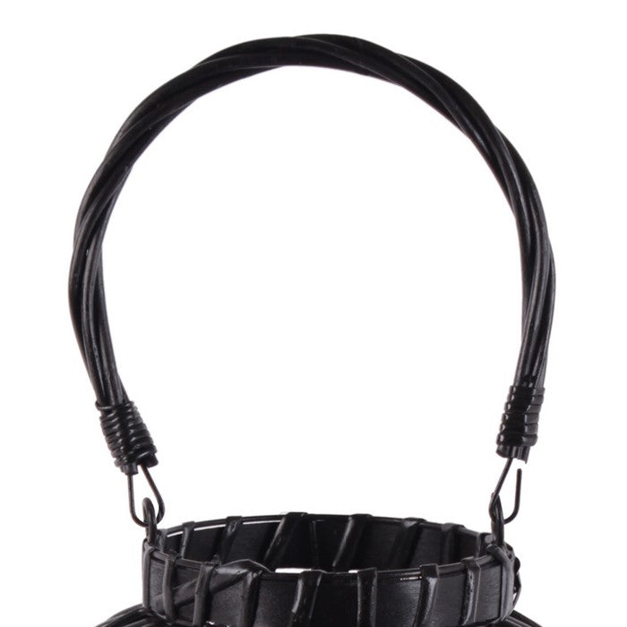Lattice Design Bellied Round Lantern with Rope Handle, Small, Black