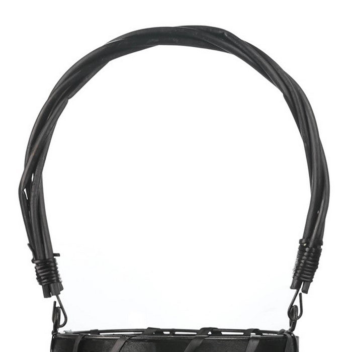 Lattice Design Bellied Round Lantern with Rope Handle, Medium, Black