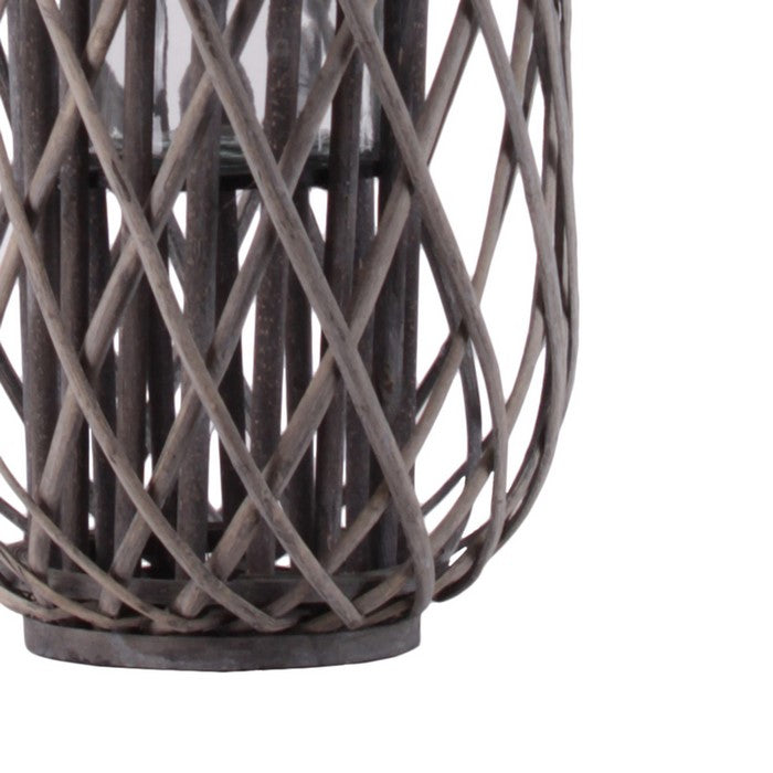 19.50 Inch Bamboo Lantern with Lattice Design and Braided Rope Handle,Brown
