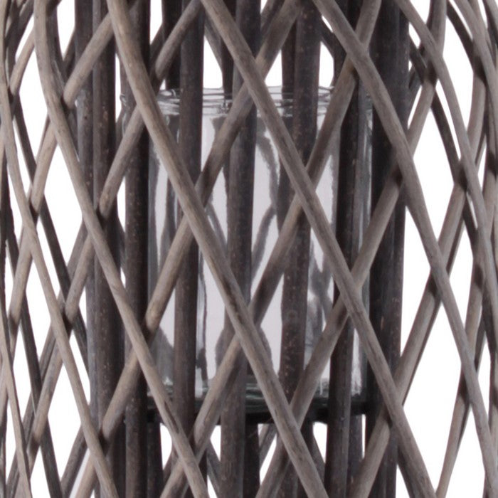 19.50 Inch Bamboo Lantern with Lattice Design and Braided Rope Handle,Brown