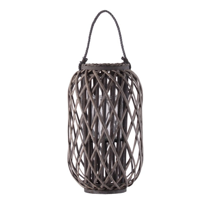 19.50 Inch Bamboo Lantern with Lattice Design and Braided Rope Handle,Brown