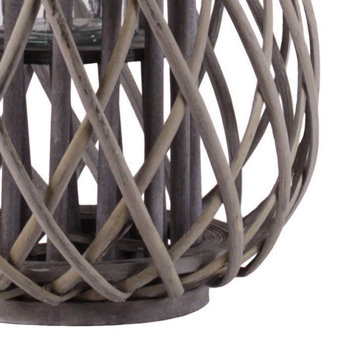 Bellied Bamboo Lantern with Lattice Design and Rope Handle, Medium, Brown