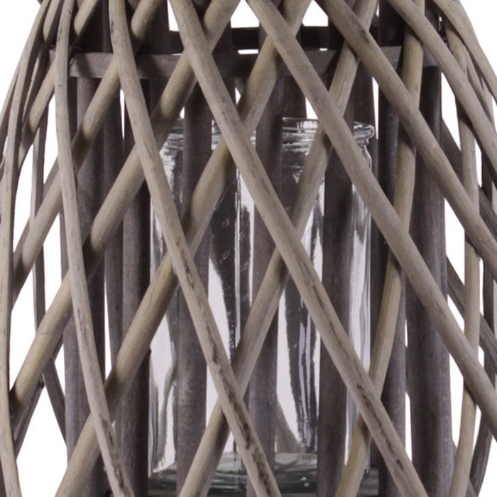 Bellied Bamboo Lantern with Lattice Design and Rope Handle, Medium, Brown
