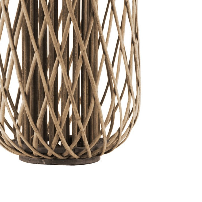 39.25 Inch Bamboo Lantern with Lattice Pattern and Braided Rope, Brown
