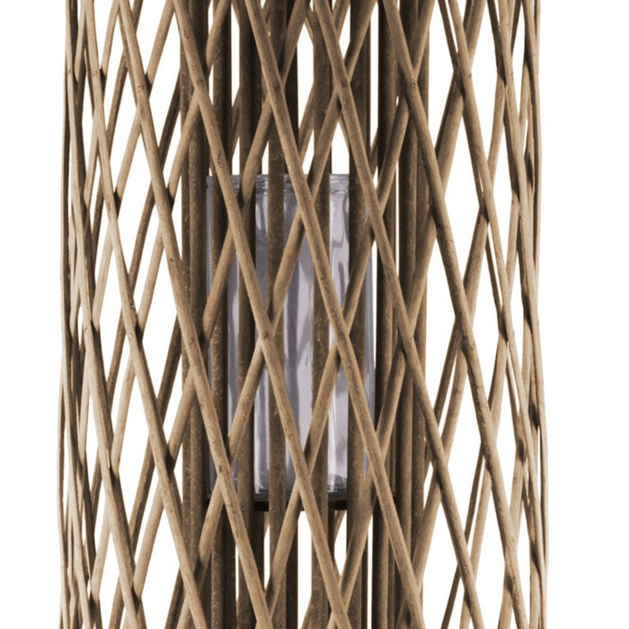 39.25 Inch Bamboo Lantern with Lattice Pattern and Braided Rope, Brown