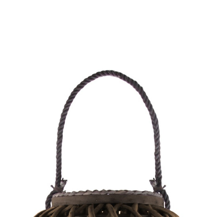 39.25 Inch Bamboo Lantern with Lattice Pattern and Braided Rope, Brown