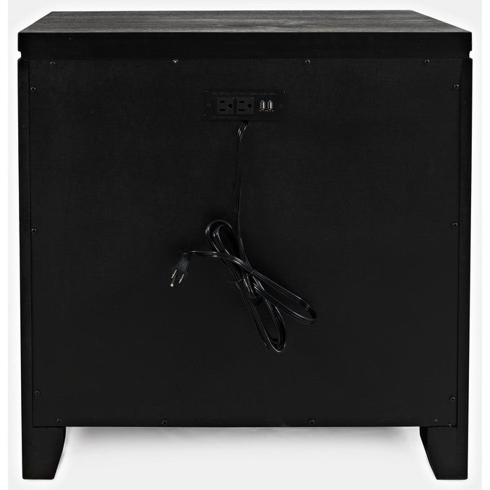 3 Drawer Storage Night Stand with Power Outlets and 1 Cable, Charcoal Gray