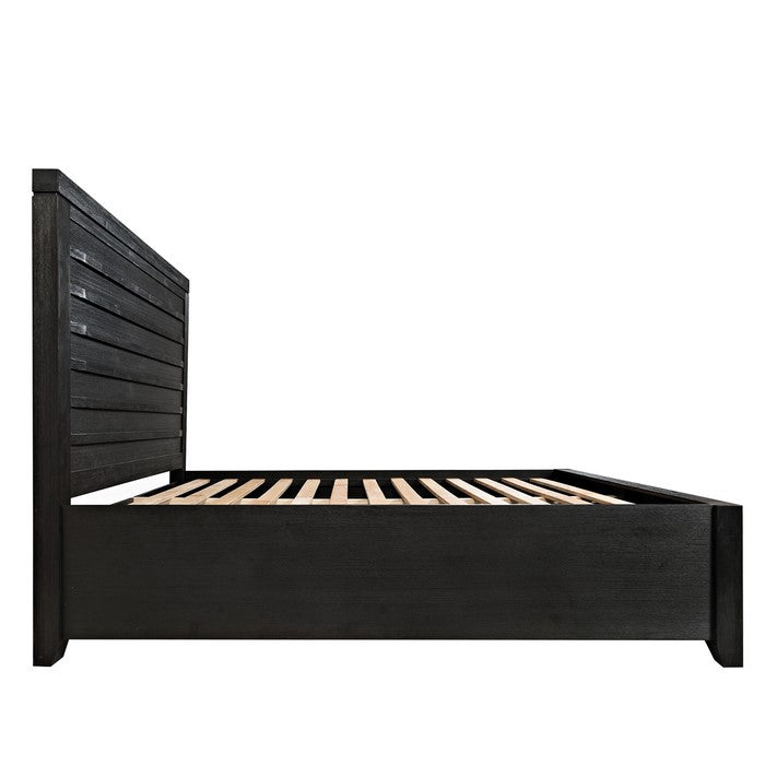 Transitional Wooden King Panel Headboard with Slated Back, Charcoal Gray