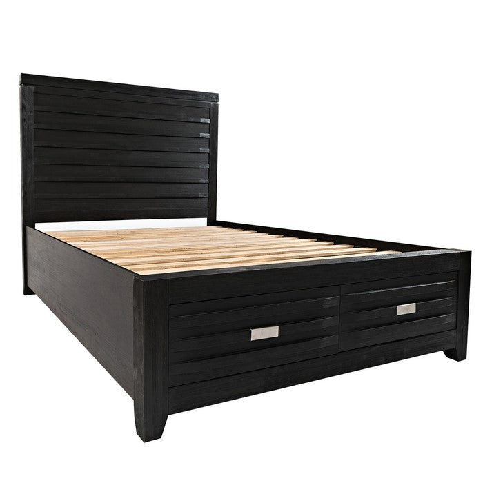 Transitional Wooden King Panel Headboard with Slated Back, Charcoal Gray