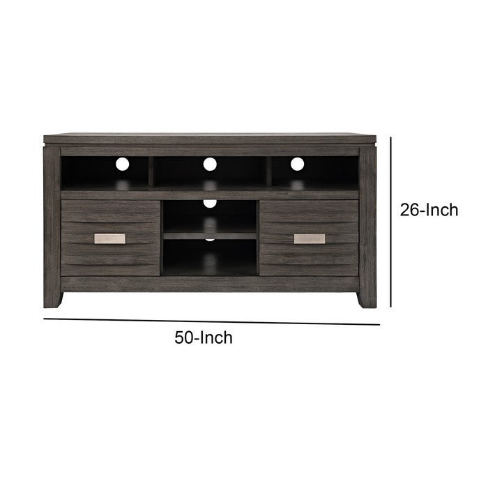 50 Inch Wooden Media Console Table with 3 Open Compartments, Gray