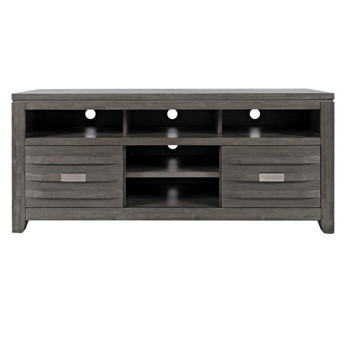 60 Inch Wooden Media Console Table with 3 Open Compartments, Light Gray