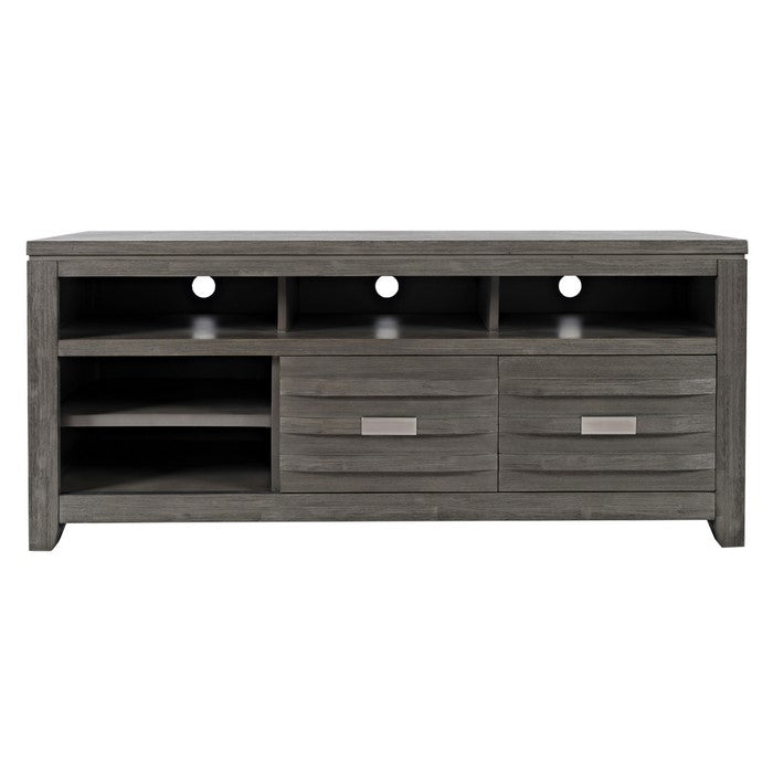 60 Inch Wooden Media Console Table with 3 Open Compartments, Light Gray