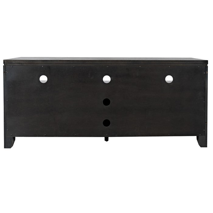 60 Inch Wooden Media Console Table with 3 Open Compartments, Light Gray
